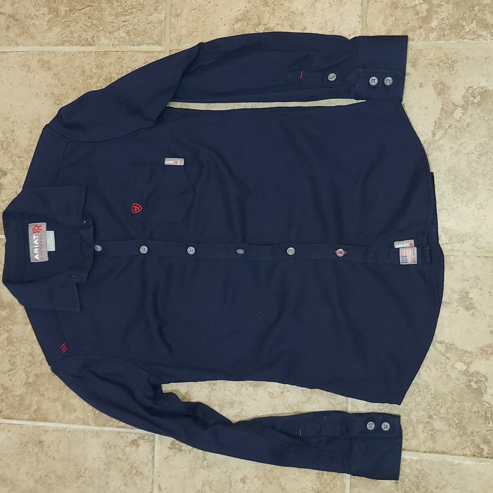Ariat FR Size Small Navy Blue Button Up